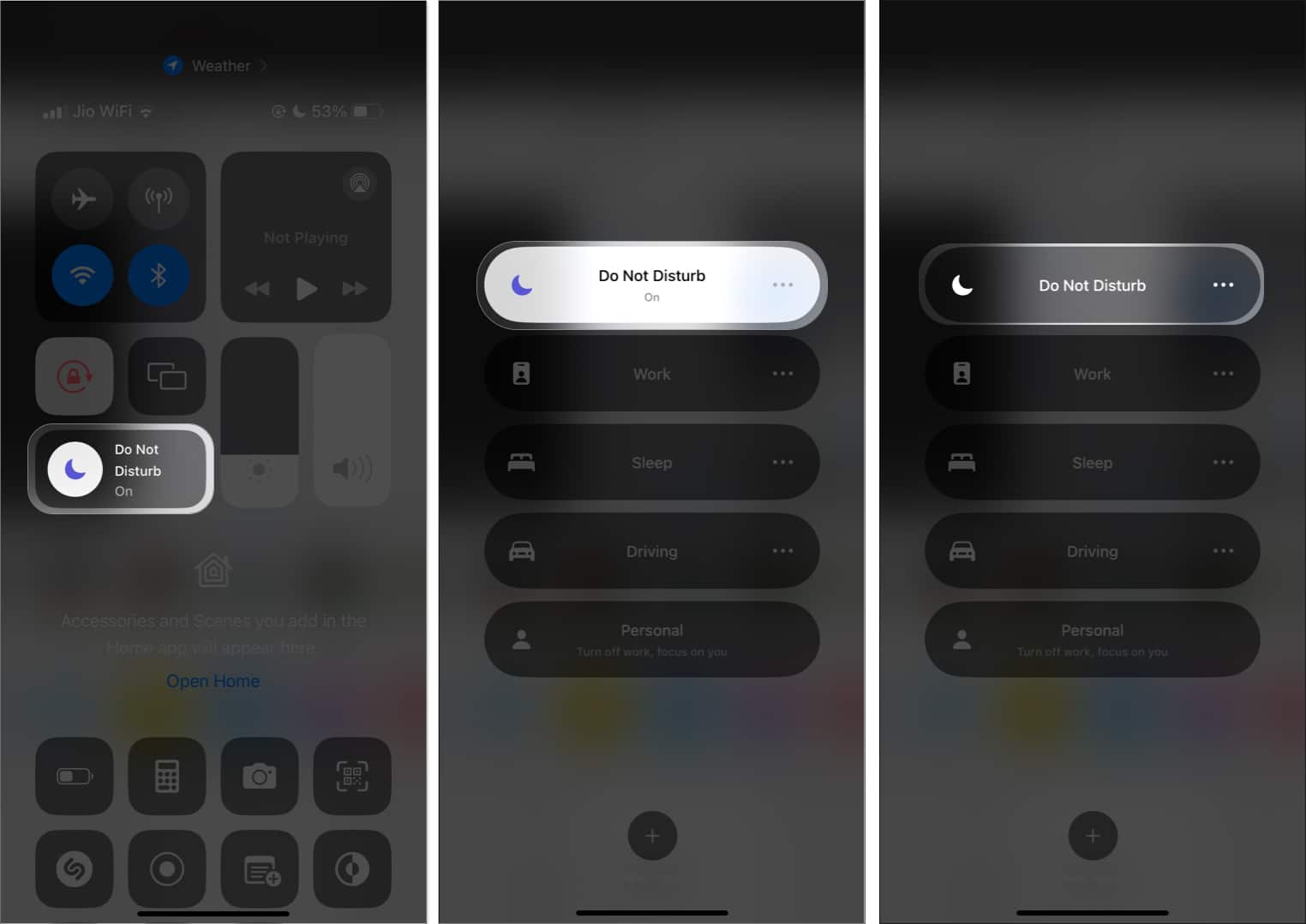 tap focus filter select the focus in control center