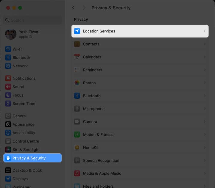Click Privacy  Security Location Services