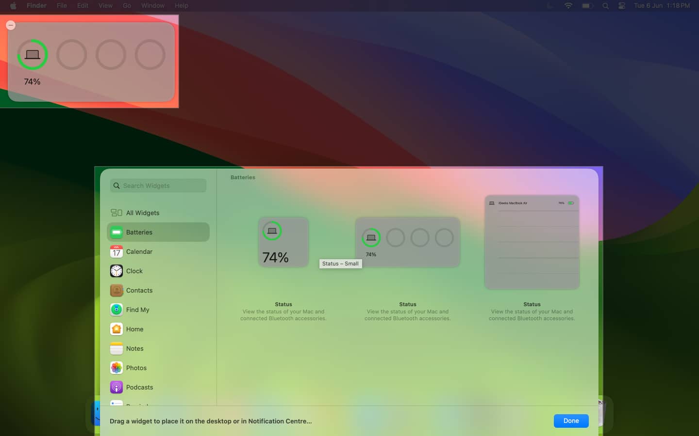 While trying to add a new widget from the widget center you can click the   button