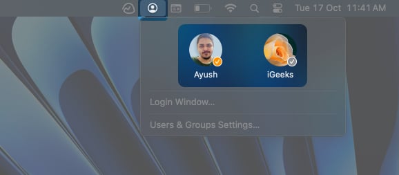 click the icon on name to switch users