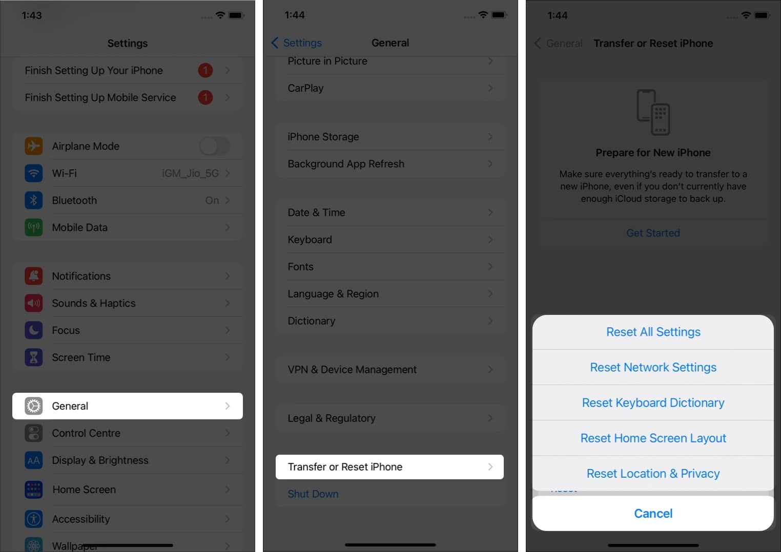 iPhone factory reset steps