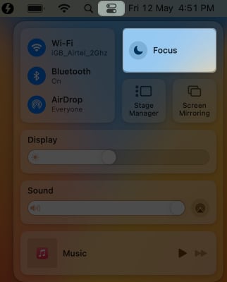 Click control centre focus mode on mac