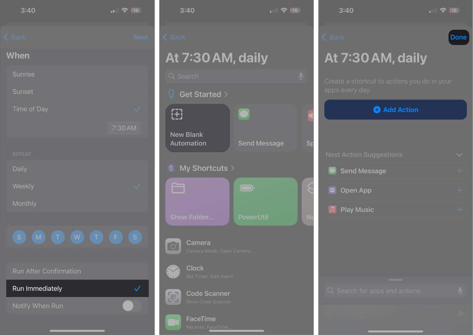 Run Immediately Add New Automation Add Actions