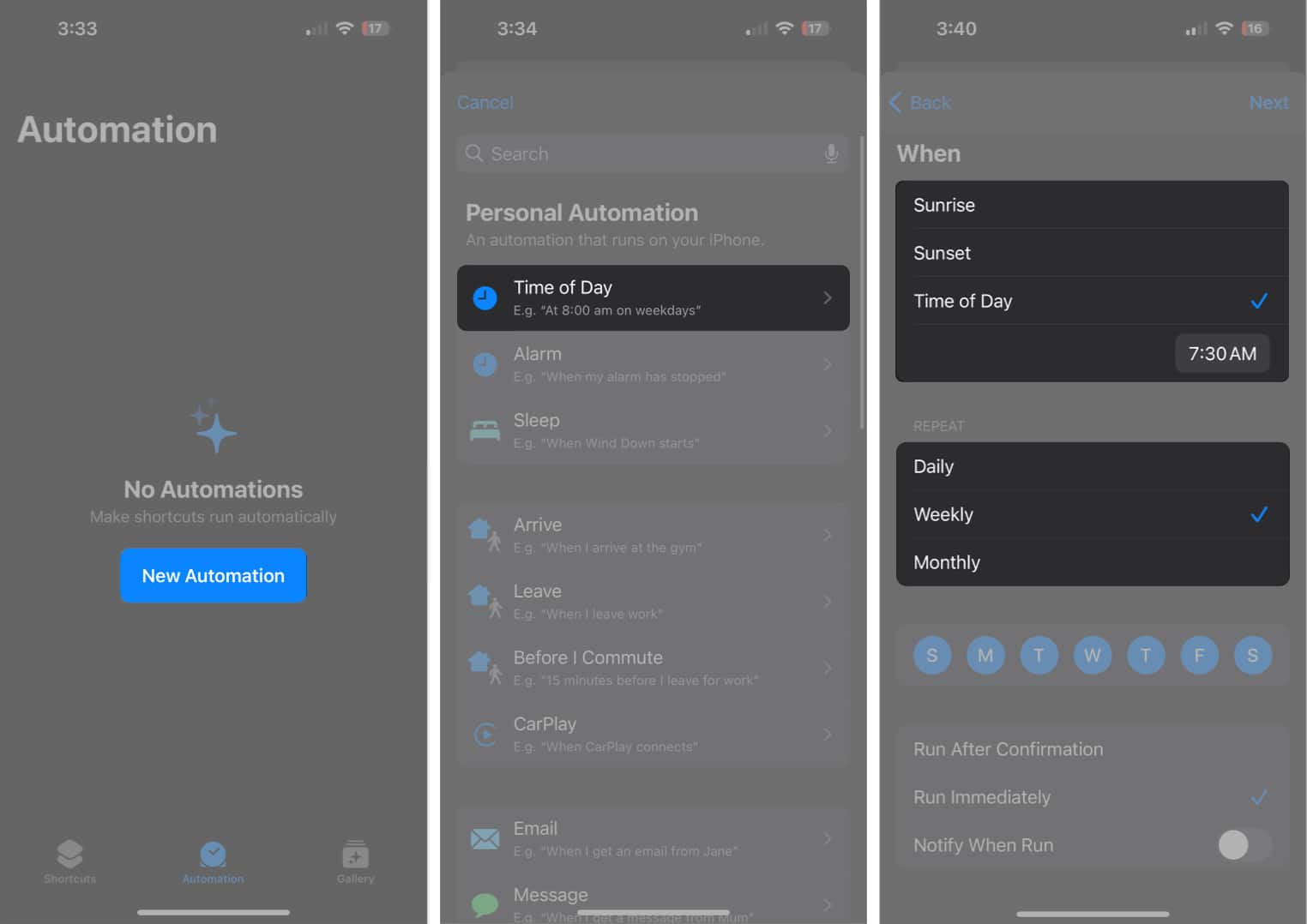 Tap New Automation Time of Day