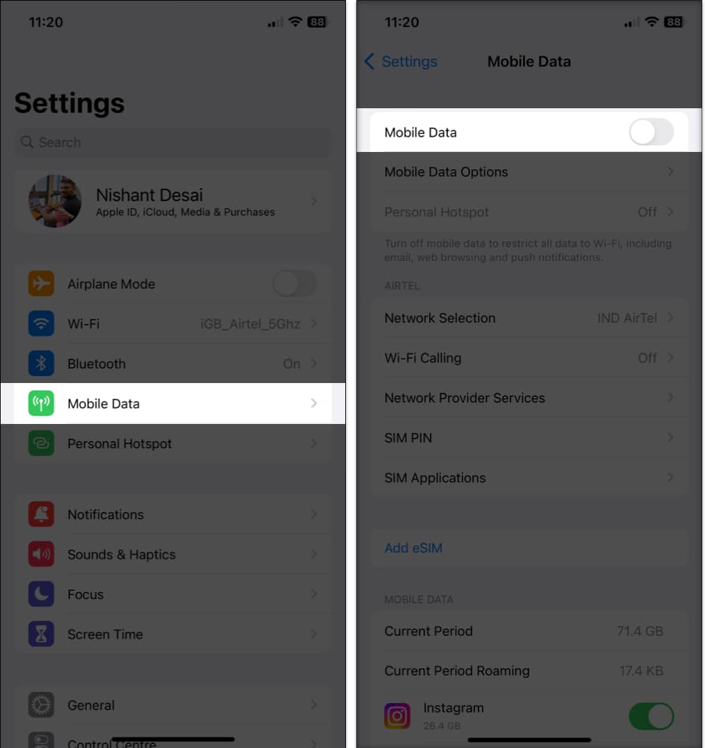 Turn onoff cellular data