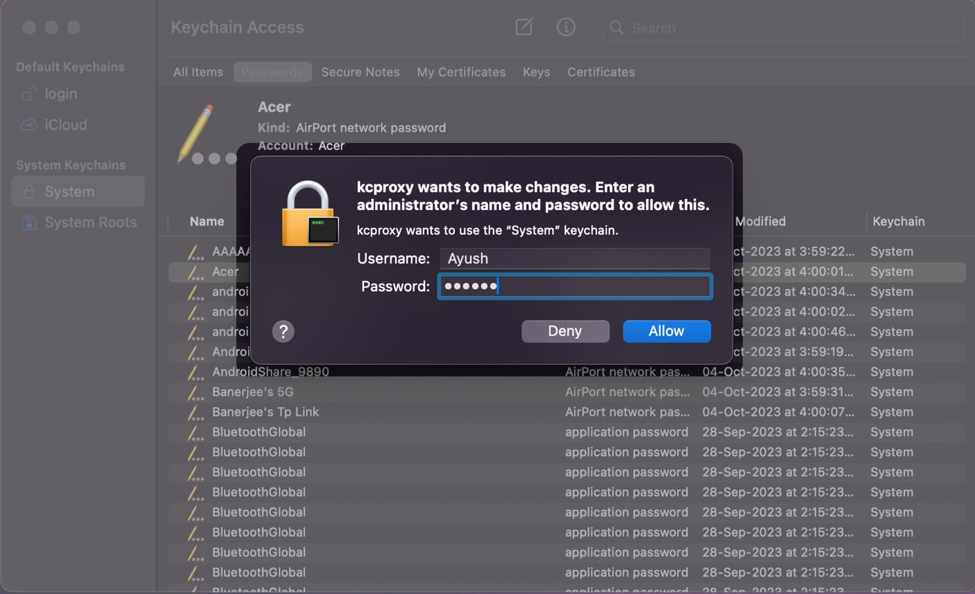 enter admin username and password