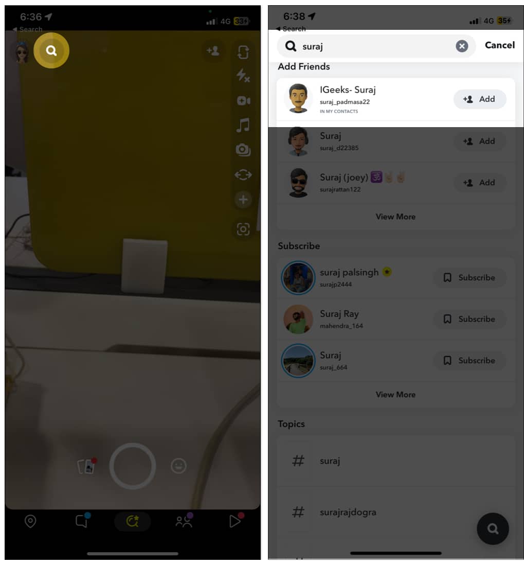 Kontrollera om någon blockerade dig på Snapchat söker efter dem