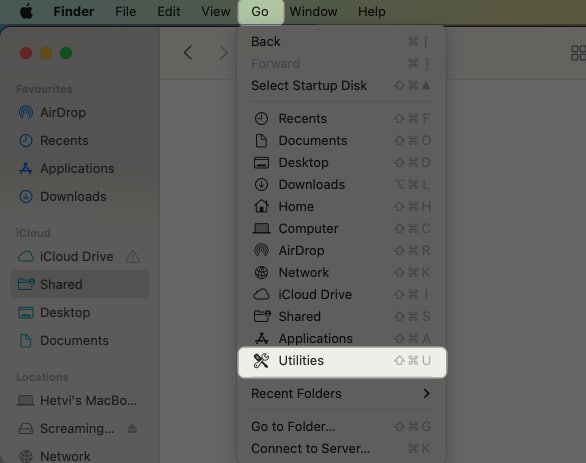 Open Finder Tap Go and Choose Utilities