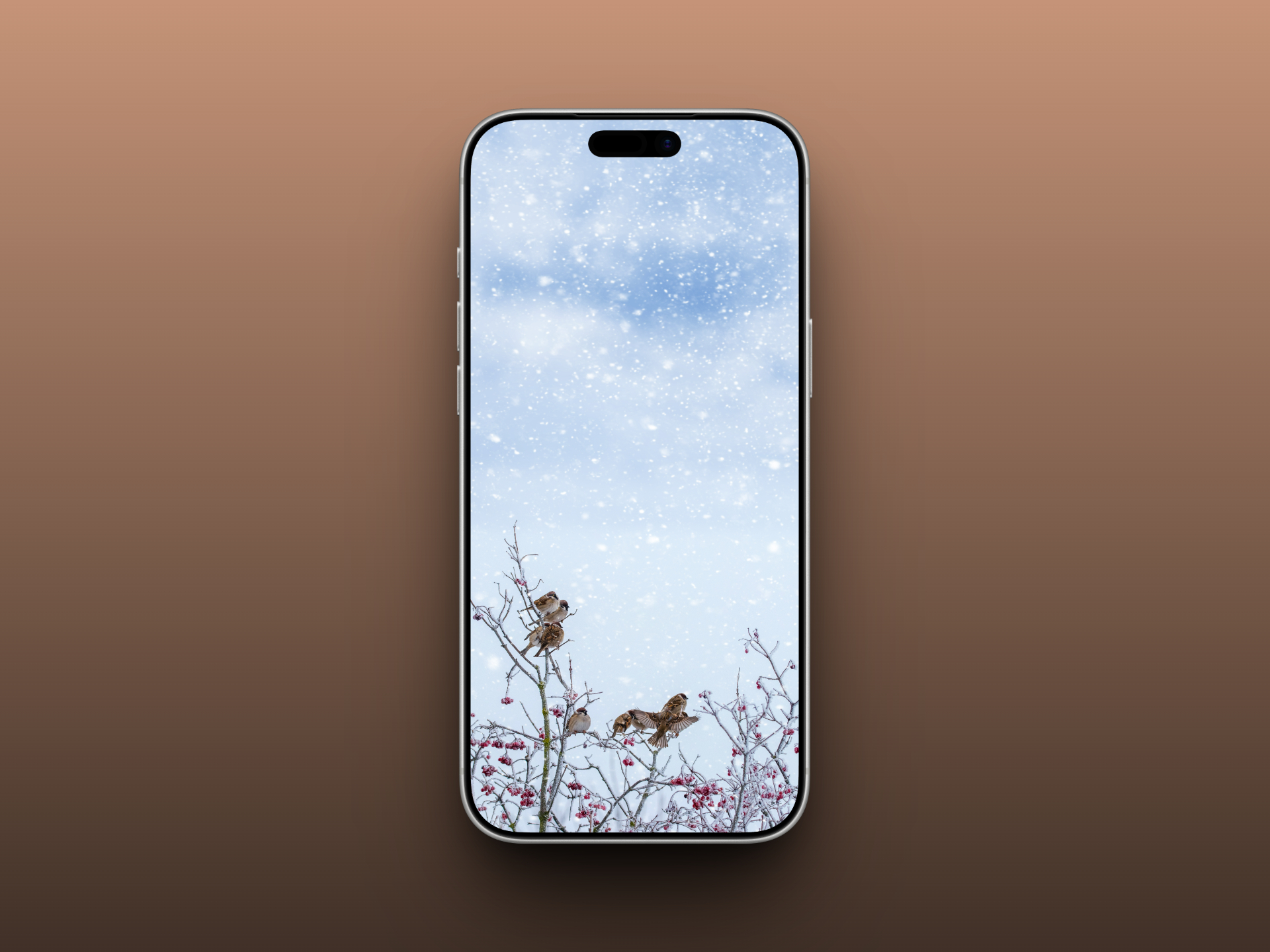 Playful Sparrows in Snowflakes Wallpaper