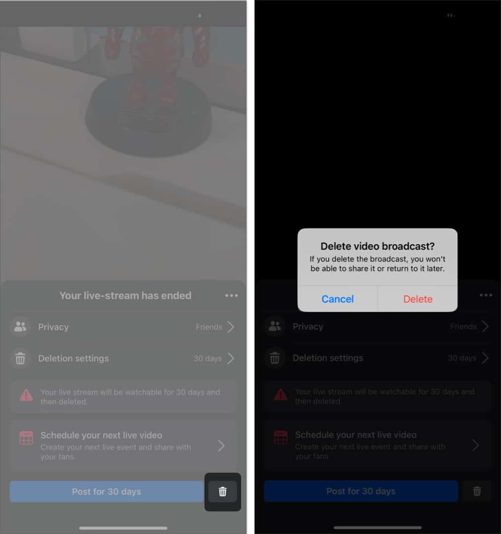 Select the bin icon tap delete