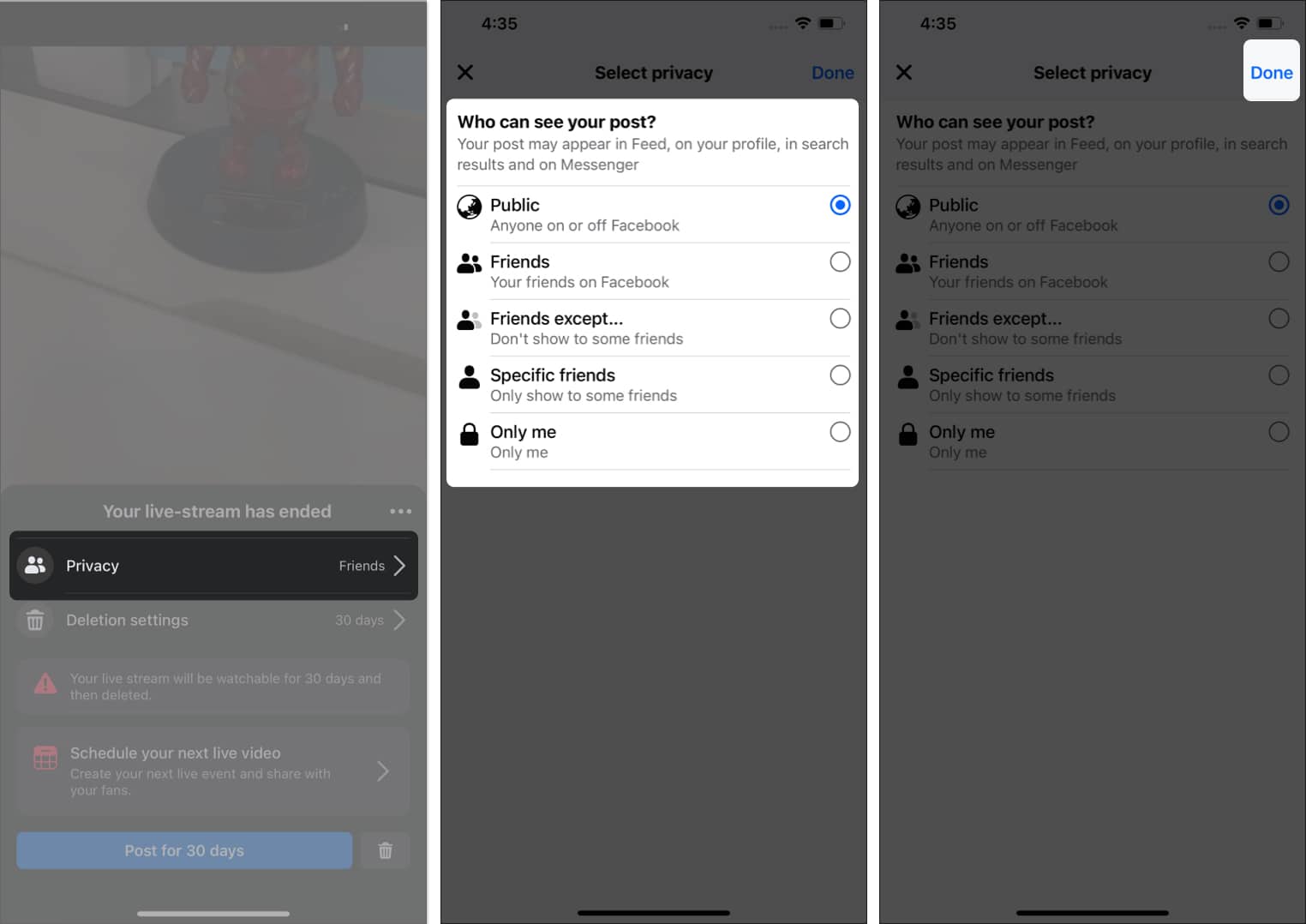 Tap privacy select the settings hit done