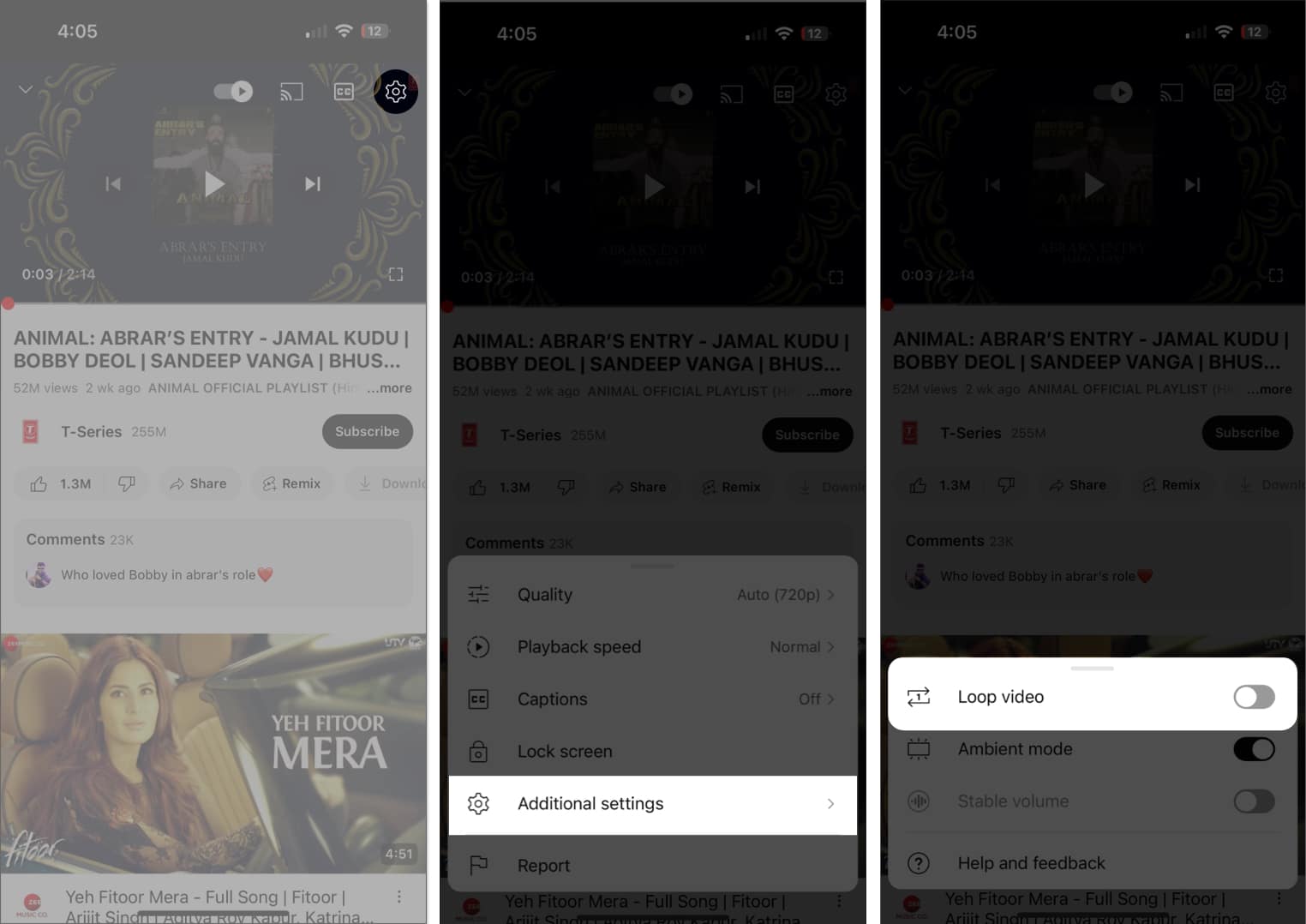 Toggle on Loop Video on YouTube