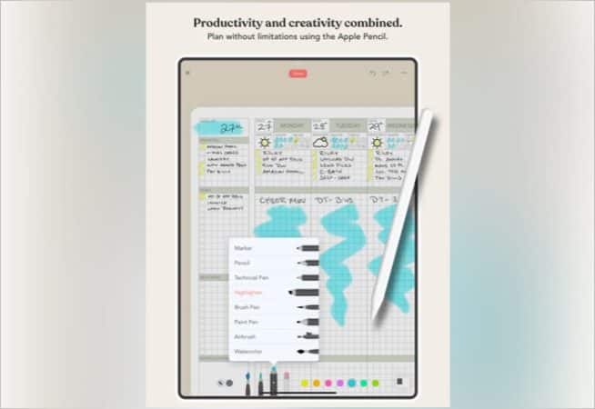 Zinnia digital planner iPad app screenshot