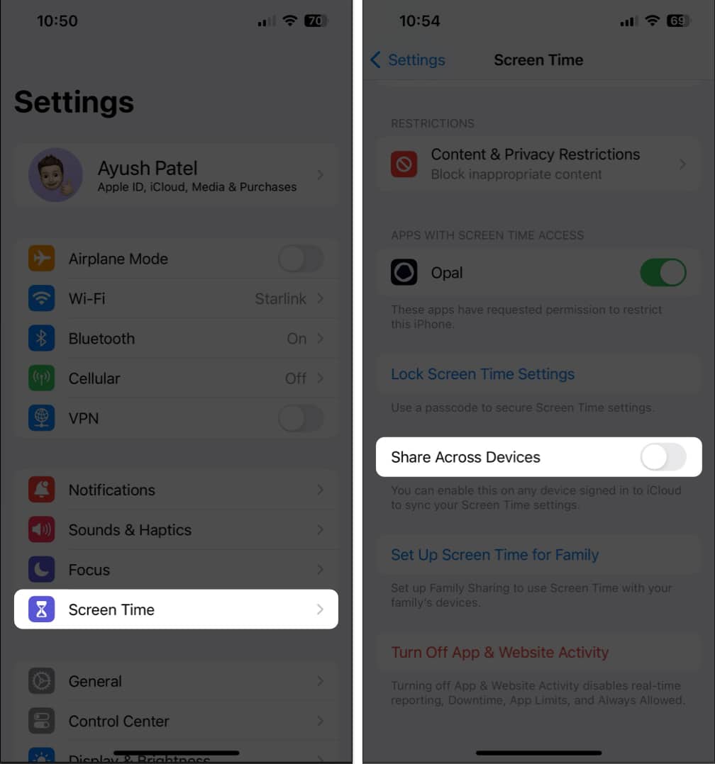 Disable share across devices