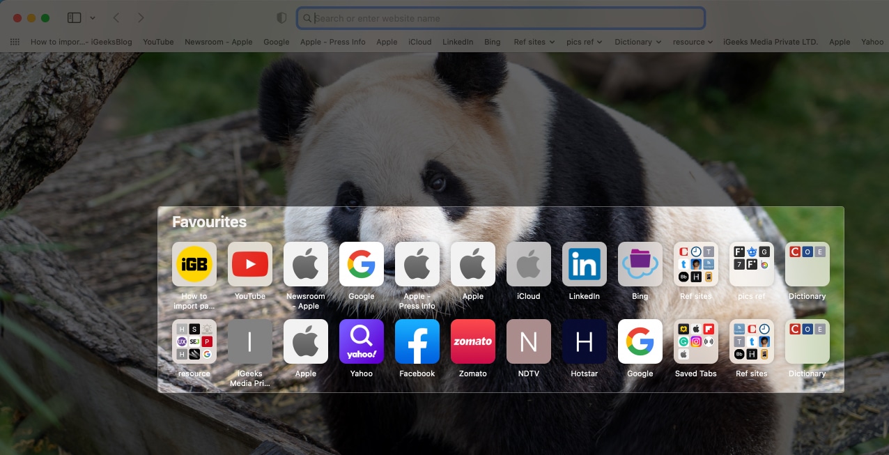 Access Favourites from start page
