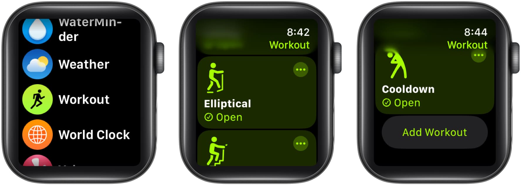 Open Workout app Select Exercise and tap Add Workout