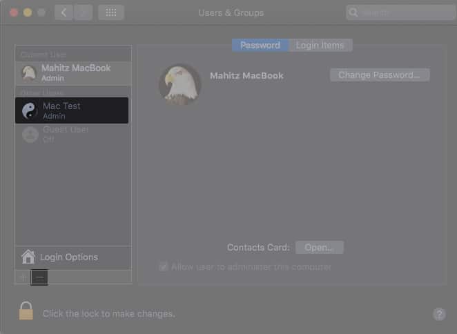 Select Users  Groups from Mac's Setting