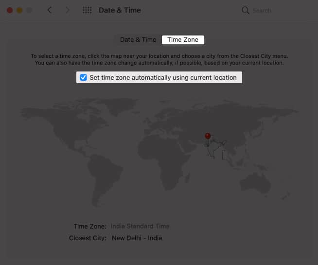 Setup Date Time and Location on Mac
