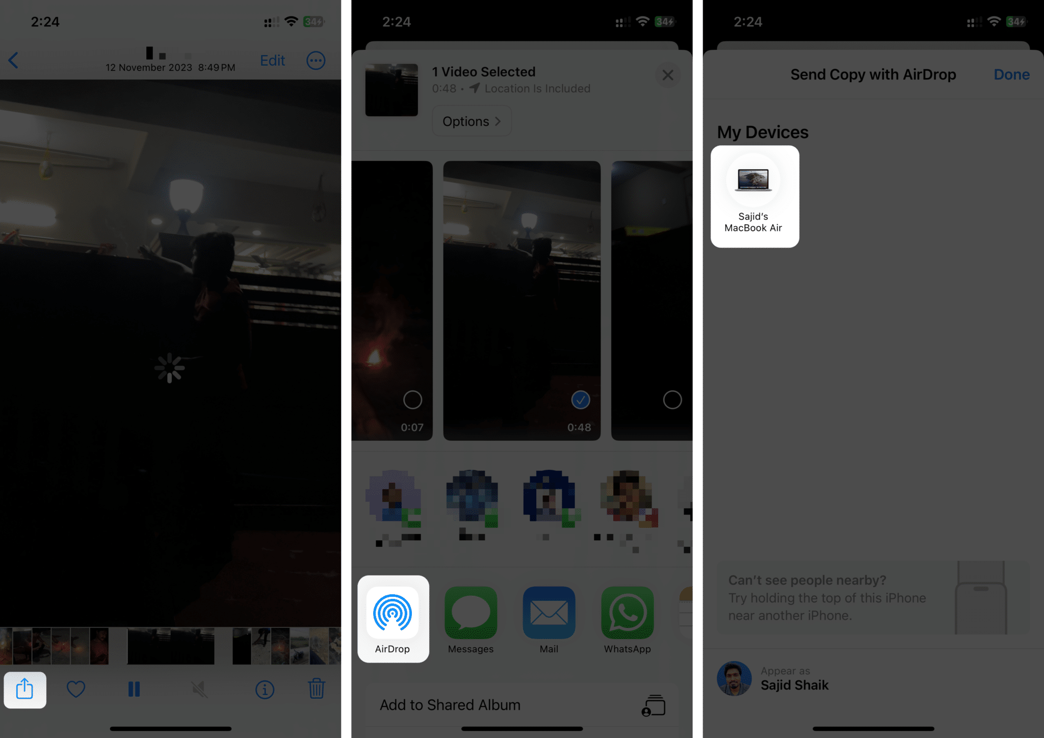 Sharing video from Photos using AirDrop