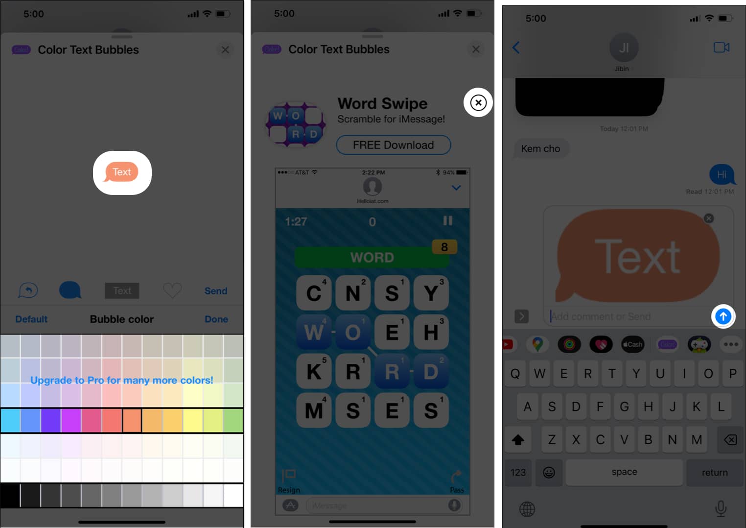Tap the Send button click the X to close the ad and select the Send arrow