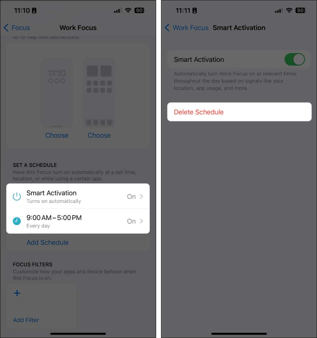 delete focus mode schedule