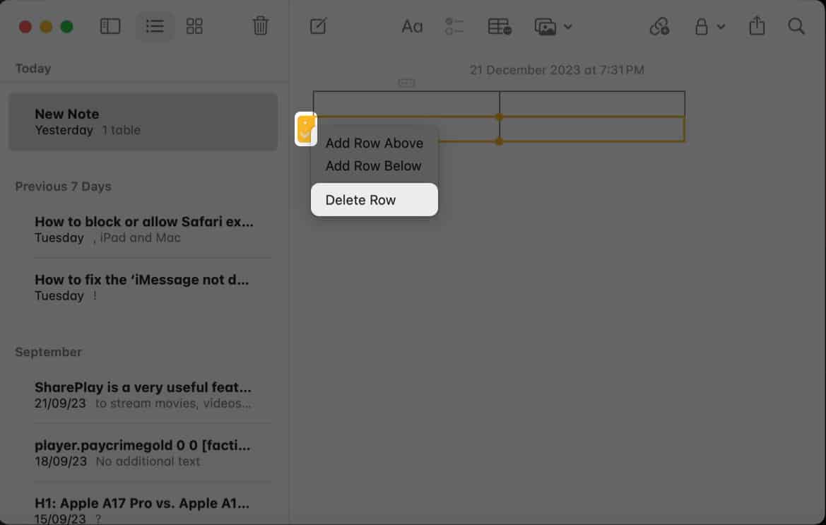 select delete row