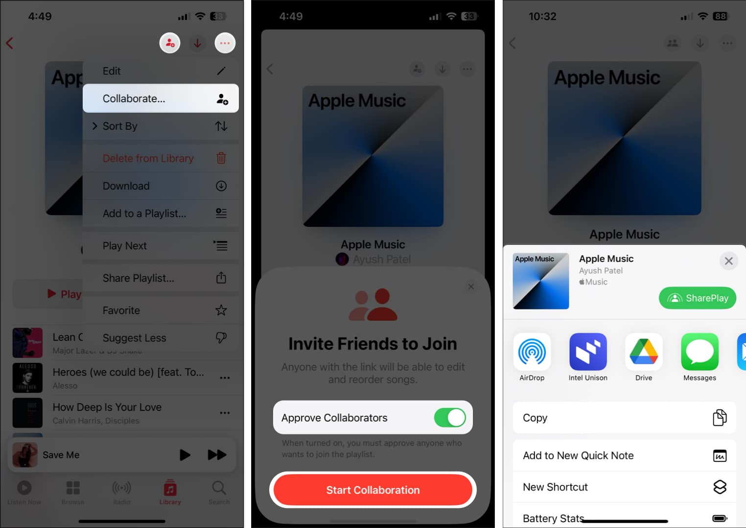 start colloboration and send invite