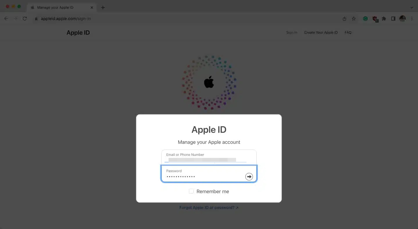 Använd ditt Apple -ID och lösenord för att logga in