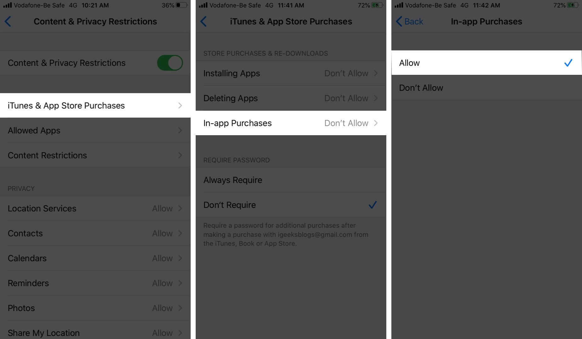Allow In app Purchases on iPhone