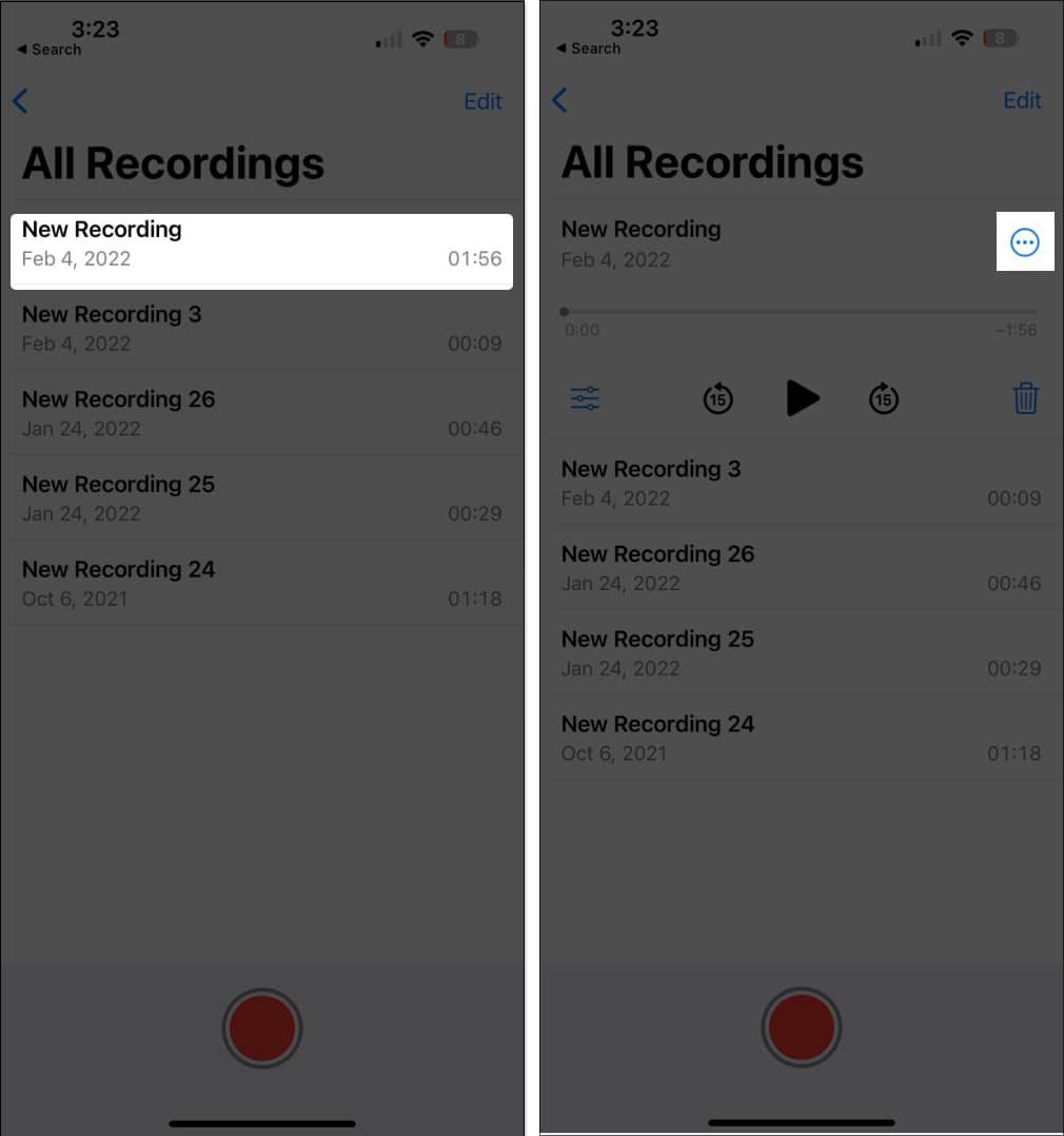 Go to All Recordings select your desired recording and click on three dots