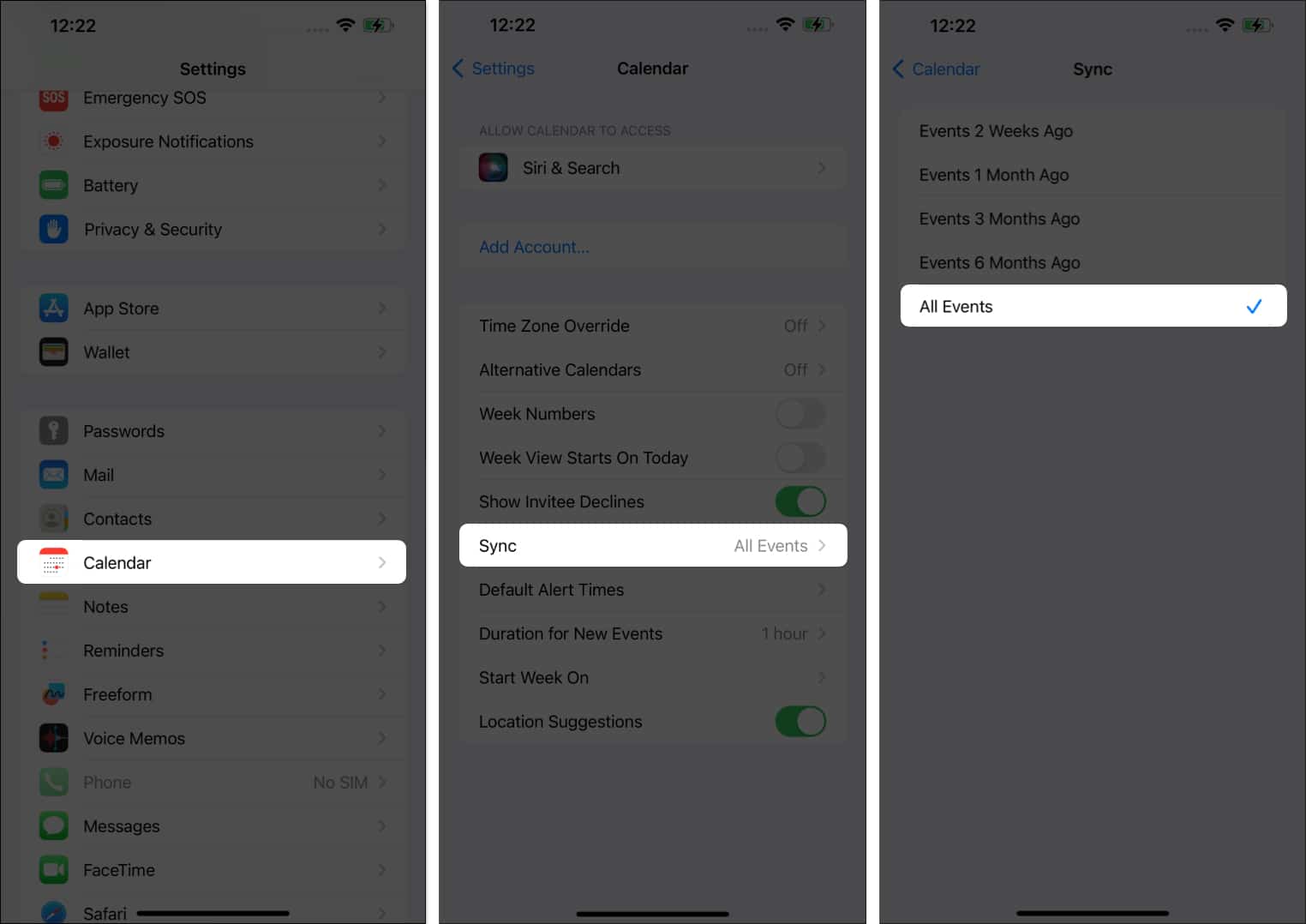 Go to Calendar select Sync and tap on All Events