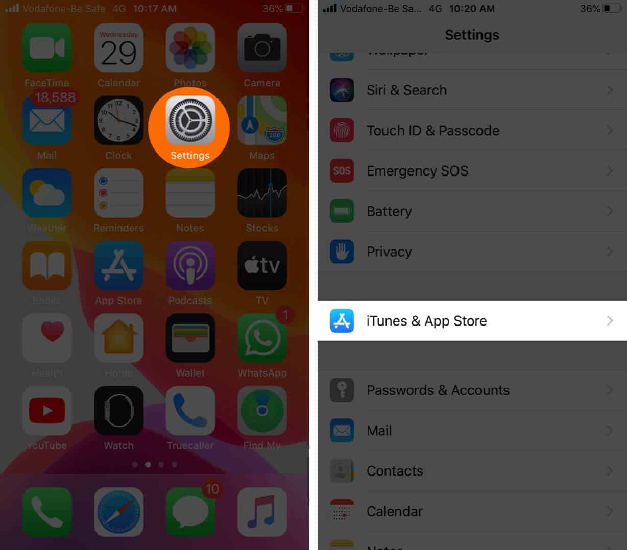 Open the Settings app and tap iTunes  App Store