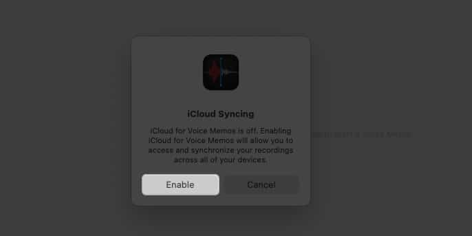 Open Voice Memos and click Enable on the pop up