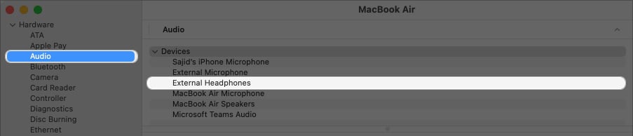 Select Audio from the left pane Click External Headphones