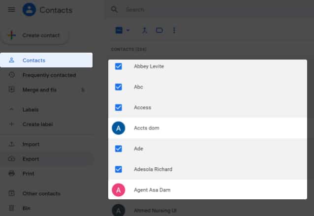 Select Contacts via Gmail on Mac