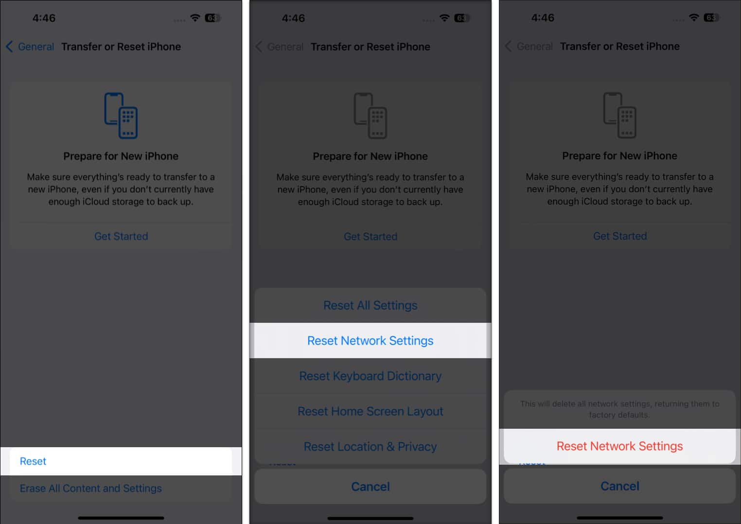 Select Reset choose Reset Network Settings and Reset Network Settings