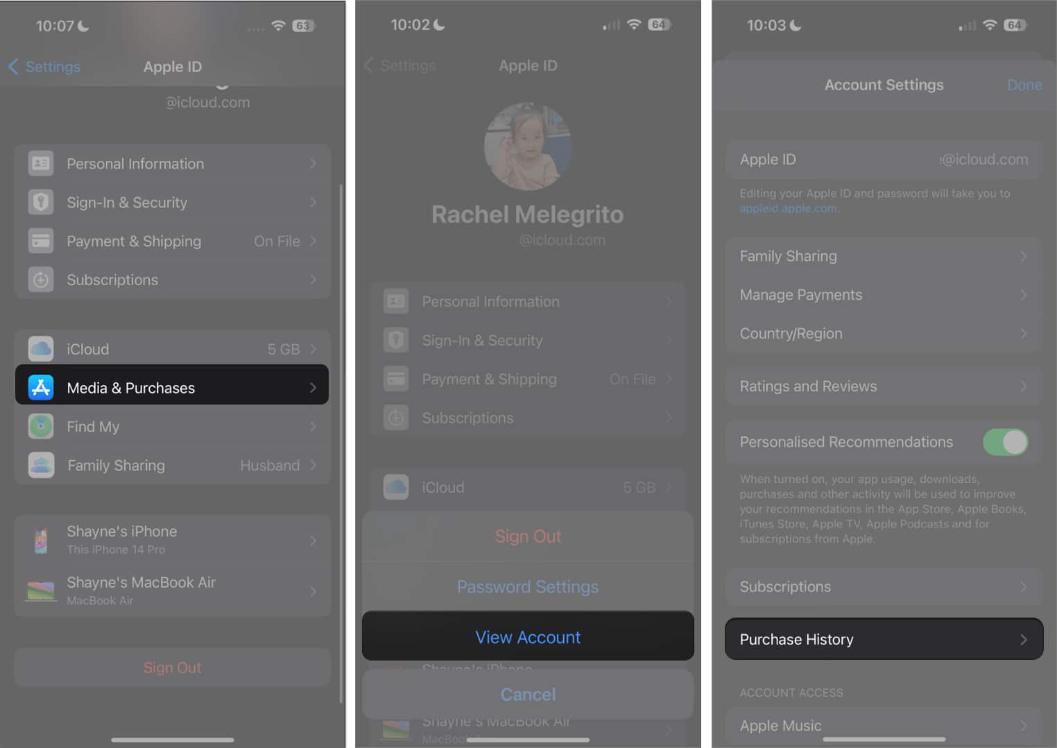 Tap Media and Purchases View Account Purchase History