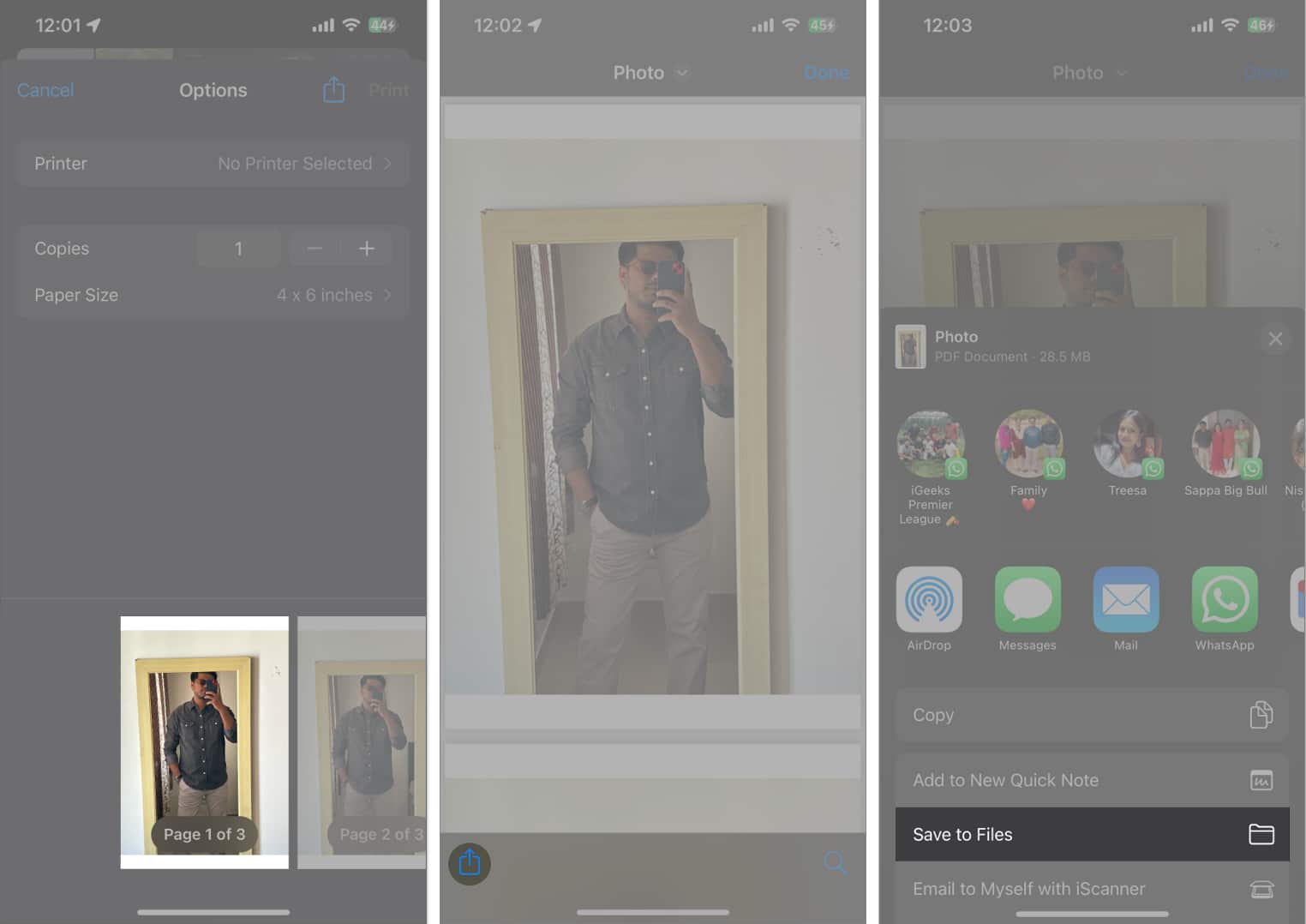Tap Share button and send it to others via messaging apps or email or save to Files