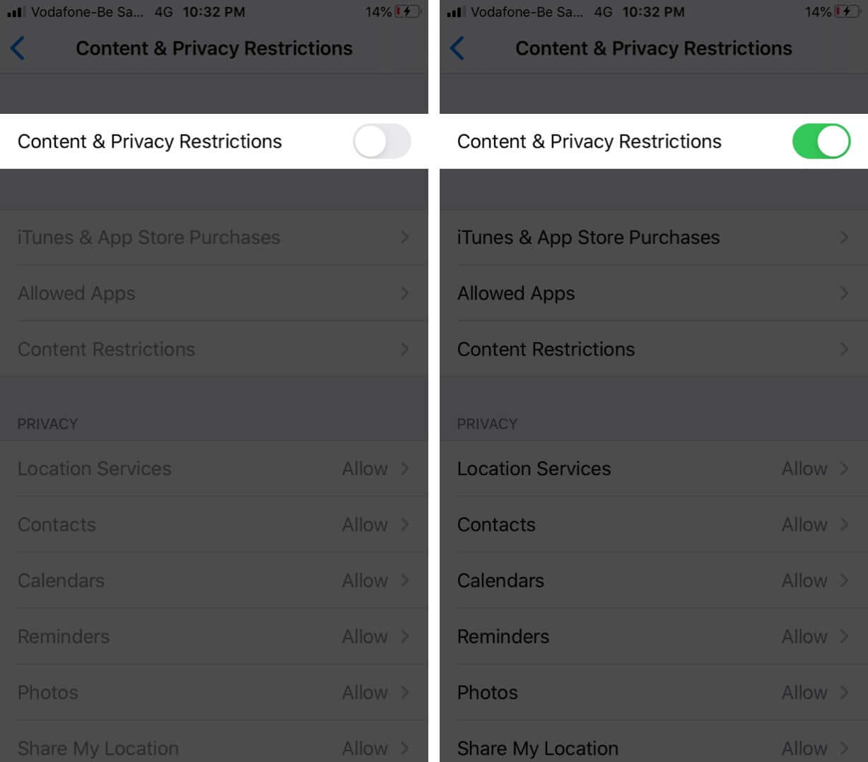 Turn ON Content  Privacy Restrictions on iPhone