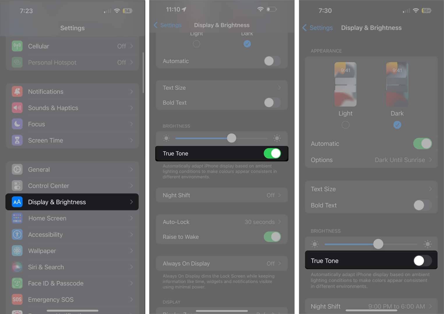 Turn off true tone on iPhone