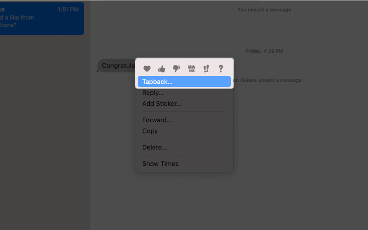 Right click on the message and select Tapback