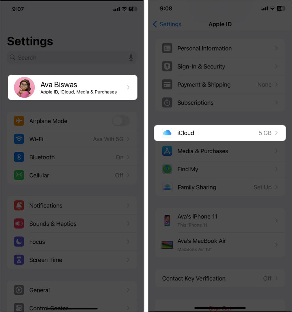 go to apple id icloud in settings