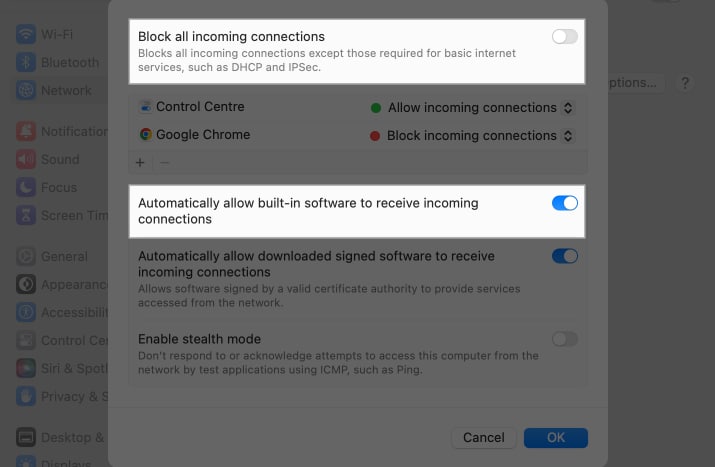 Adjust Mac Firewall settings