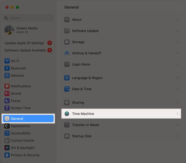 Go to Settings General select Time Machine