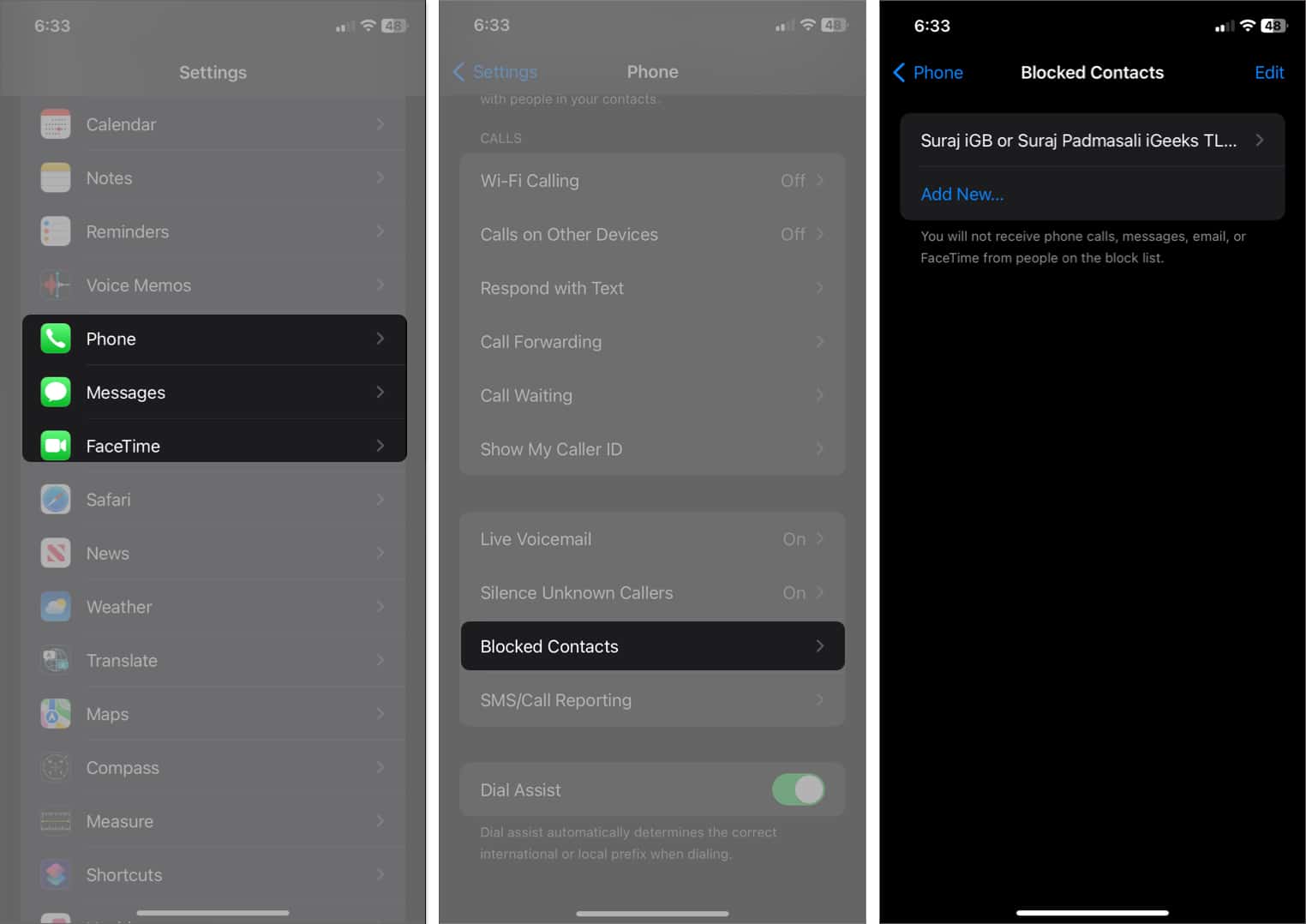 Select app tap blocked contacts see blocked contacts