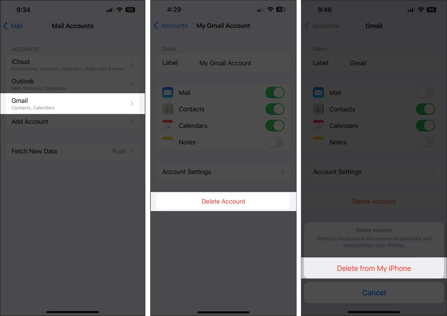 Remove email account on iPhone