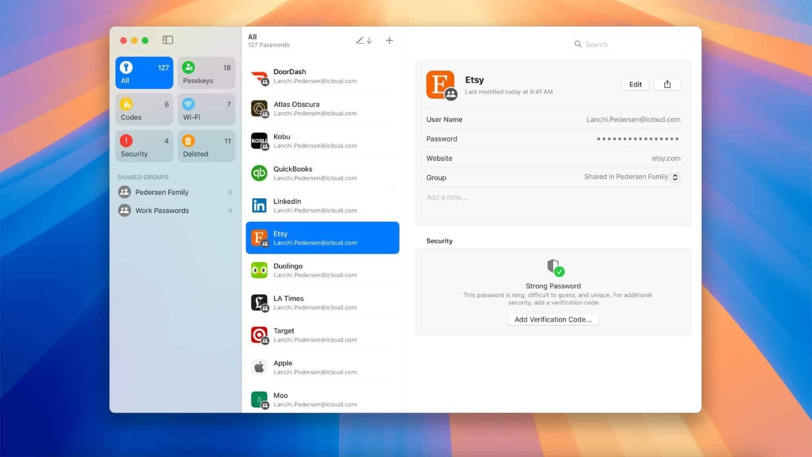Passwords app on a Mac running macOS Sequoia