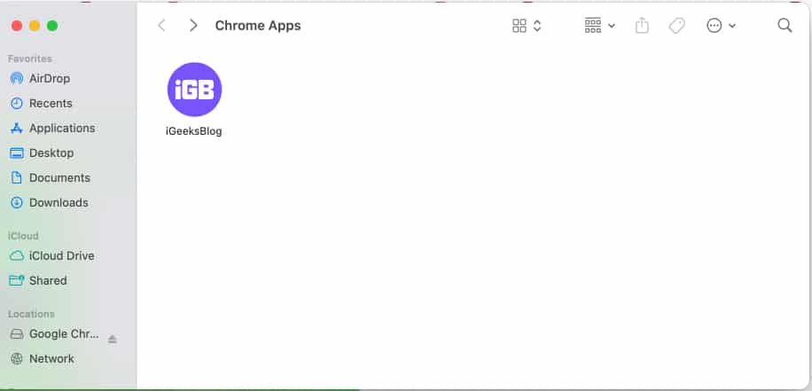 Chrome Apps folder under Applications folder on a Mac