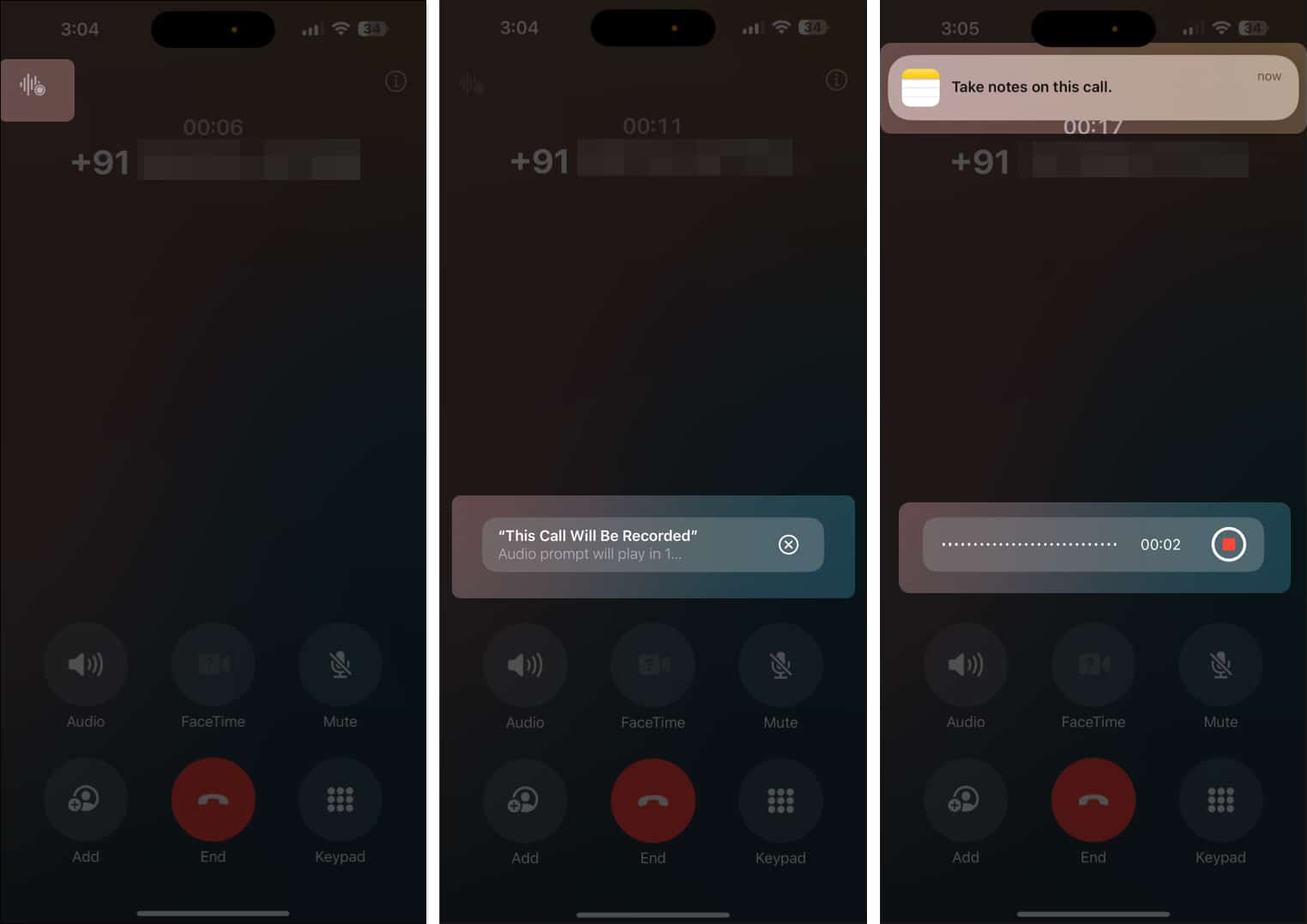 Recording a phone call via the Phone app on an iPhone in iOS 181