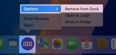 Remove from Dock option for a web app on a Mac